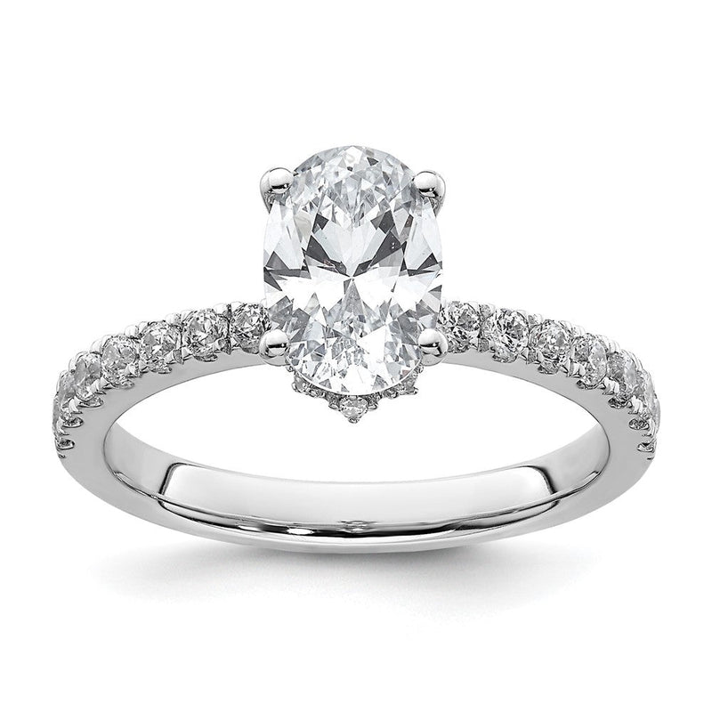 14K Weißgold Verlobungsring mit 0,25 ct. Labor-gezüchtetem Diamant VS/SI+ G+ und 1,5 ct. ovalem Diamant in der Mitte