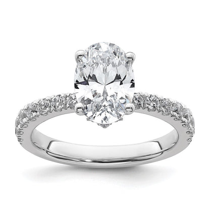 14K Weißgold Verlobungsring mit ovalem, im Labor gezüchtetem Center-Diamant, 2 ct., VS/SI+, G+, Nebensteine 0,25 ct
