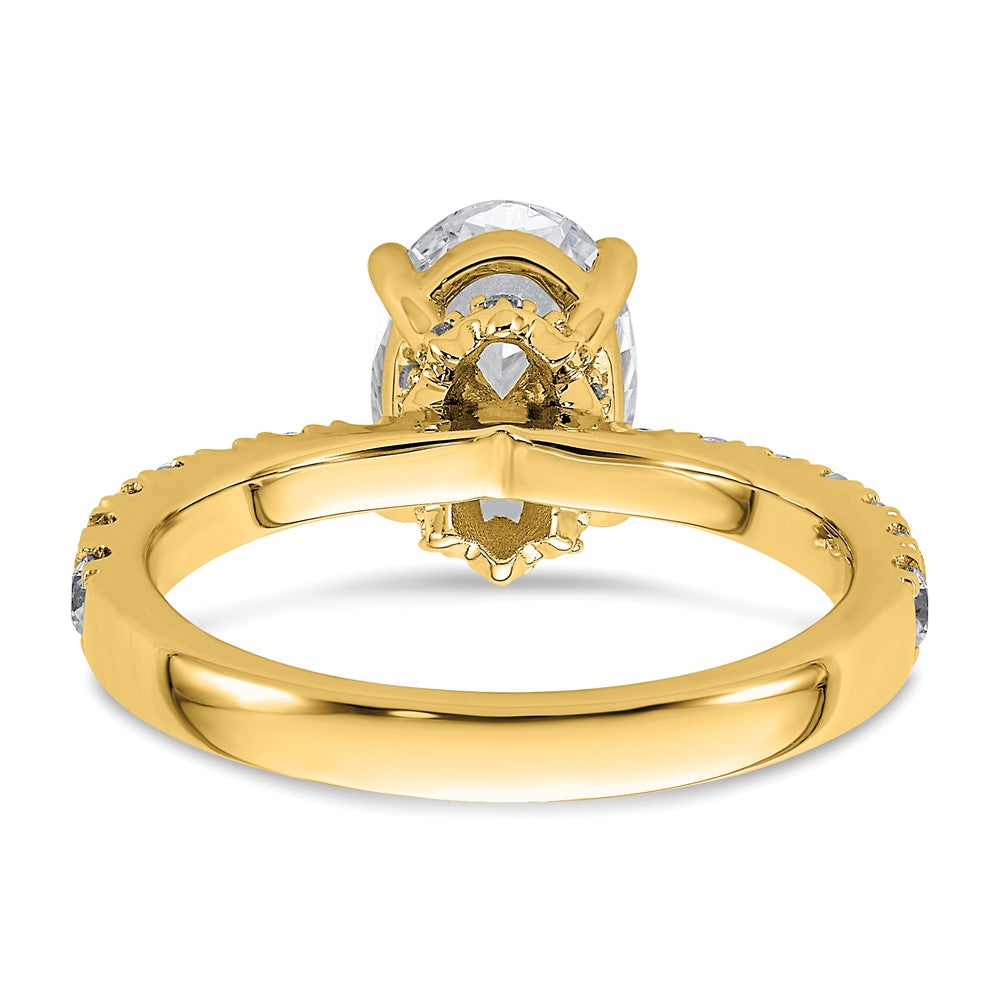 14K Gelbgold Verlobungsring mit weißem 0,25 ct. Labor-Diamant VS/SI+ G+ und ovalem 2 ct. Center-Diamant