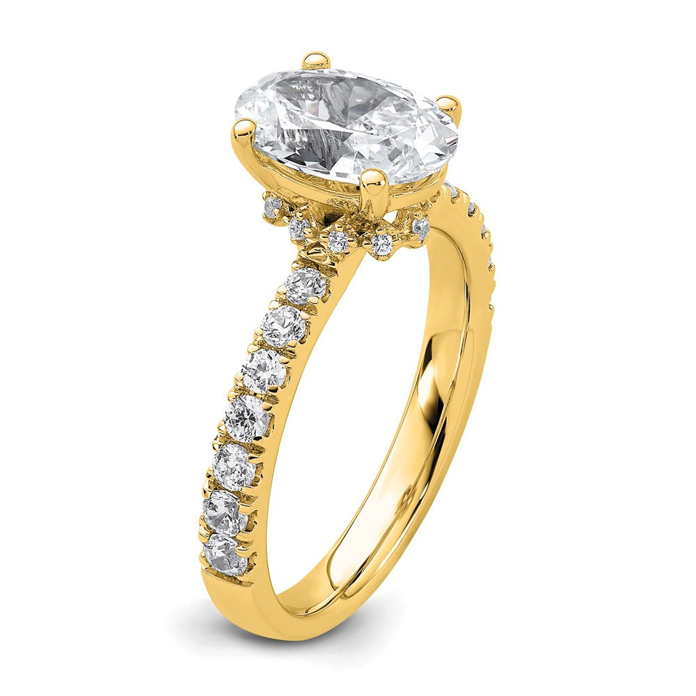 14K Gelbgold Verlobungsring mit weißem 0,25 ct. Labor-Diamant VS/SI+ G+ und ovalem 2 ct. Center-Diamant
