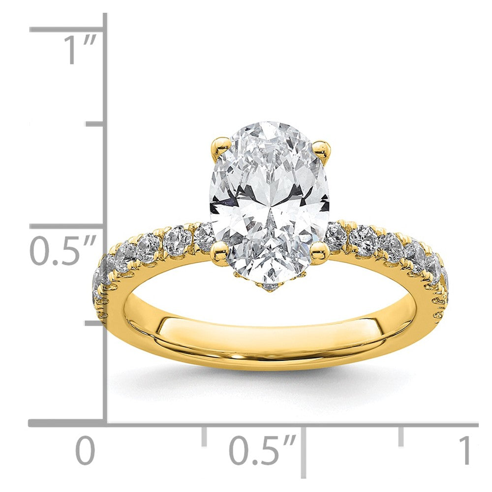 14K Gelbgold Verlobungsring mit weißem 0,25 ct. Labor-Diamant VS/SI+ G+ und ovalem 2 ct. Center-Diamant