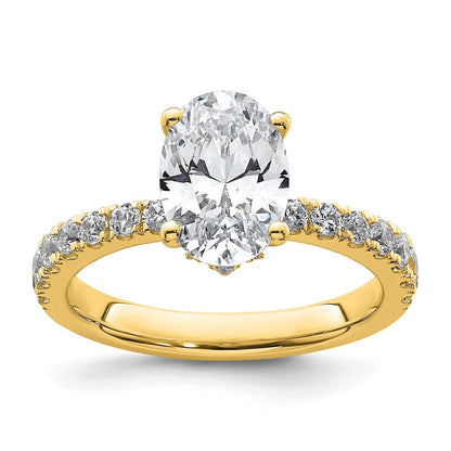 14K Gelbgold Verlobungsring mit weißem 0,25 ct. Labor-Diamant VS/SI+ G+ und ovalem 2 ct. Center-Diamant
