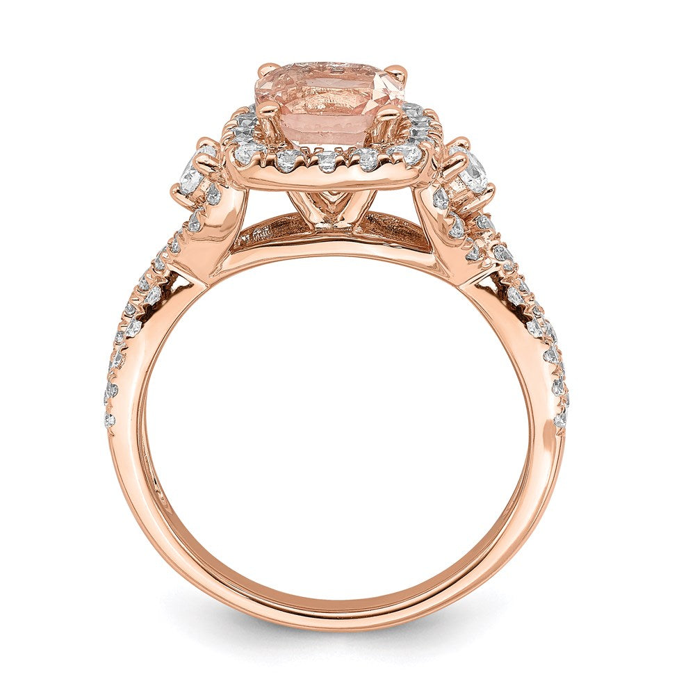 14K Roségold Morganit Halo-Verlobungsring mit echten Diamanten
