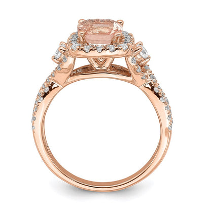 14K Roségold Morganit Halo-Verlobungsring mit echten Diamanten
