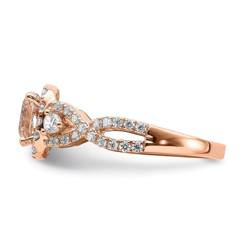 14K Roségold Morganit Halo-Verlobungsring mit echten Diamanten