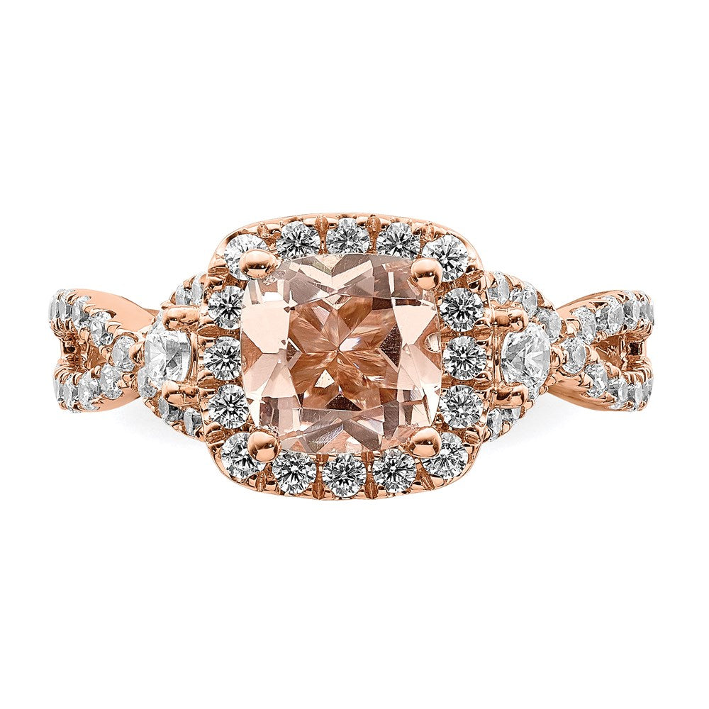 14K Roségold Morganit Halo-Verlobungsring mit echten Diamanten