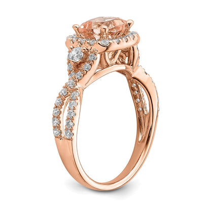 14K Roségold Morganit Halo-Verlobungsring mit echten Diamanten