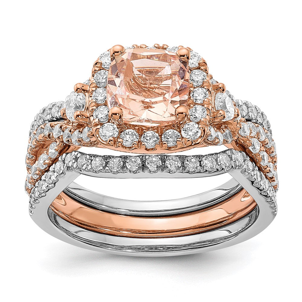 14K Roségold Morganit Halo-Verlobungsring mit echten Diamanten