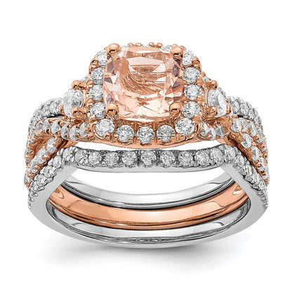 14K Roségold Morganit Halo-Verlobungsring mit echten Diamanten