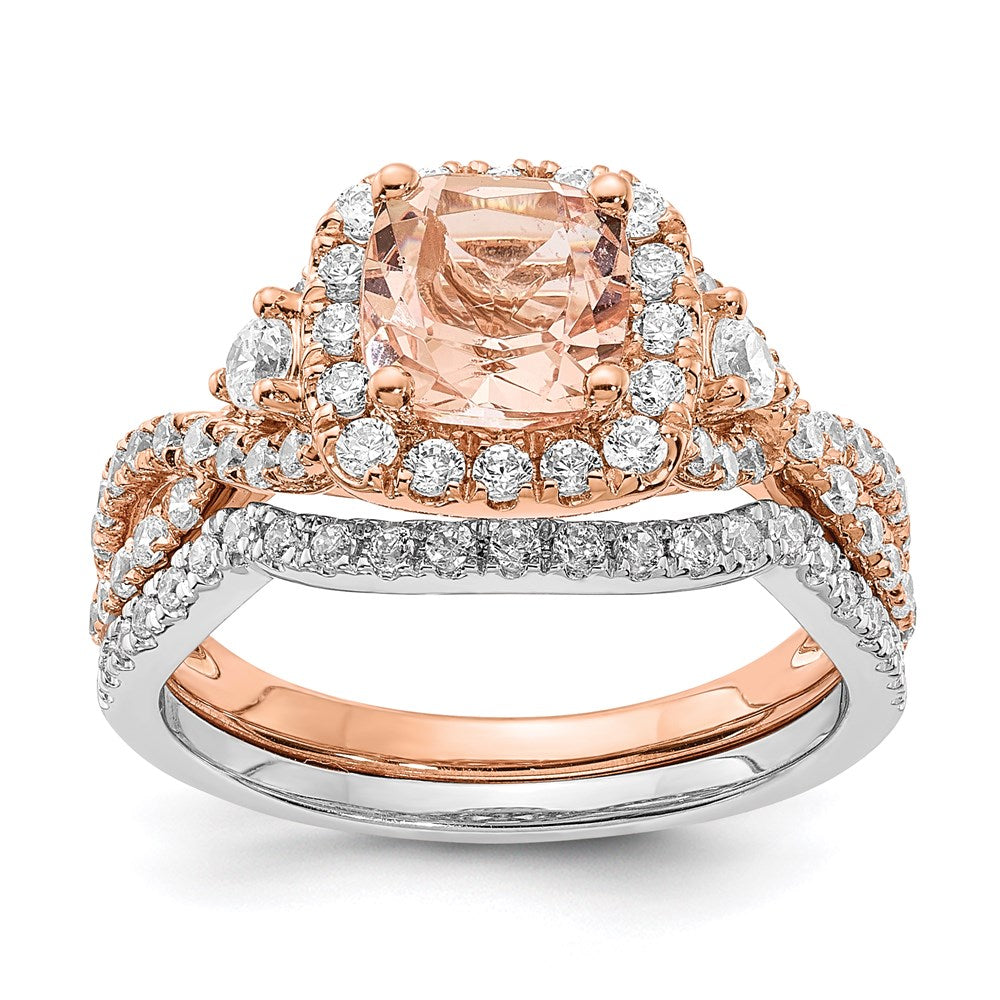 14K Roségold Morganit Halo-Verlobungsring mit echten Diamanten