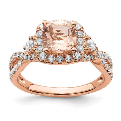 14K Roségold Morganit Halo-Verlobungsring mit echten Diamanten