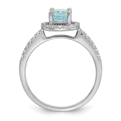Pure Serenity 14K Weißgold Verlobungsring mit 0,33 ct. Labor-Diamant VS/SI und ovalem Labor-Aquamarin, Halo-Fassung