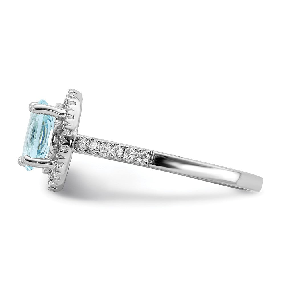 Pure Serenity 14K Weißgold Verlobungsring mit 0,33 ct. Labor-Diamant VS/SI und ovalem Labor-Aquamarin, Halo-Fassung