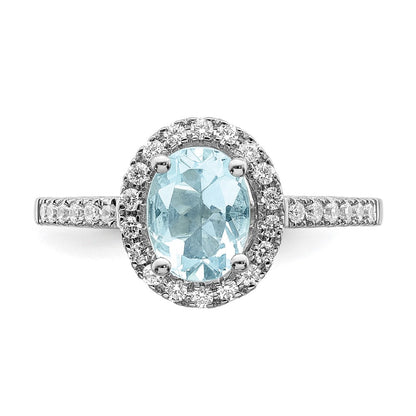 Pure Serenity 14K Weißgold Verlobungsring mit 0,33 ct. Labor-Diamant VS/SI und ovalem Labor-Aquamarin, Halo-Fassung