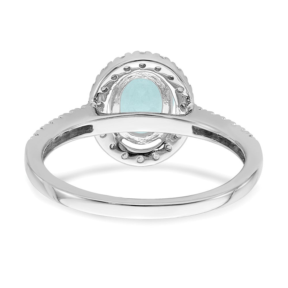Pure Serenity 14K Weißgold Verlobungsring mit 0,33 ct. Labor-Diamant VS/SI und ovalem Labor-Aquamarin, Halo-Fassung