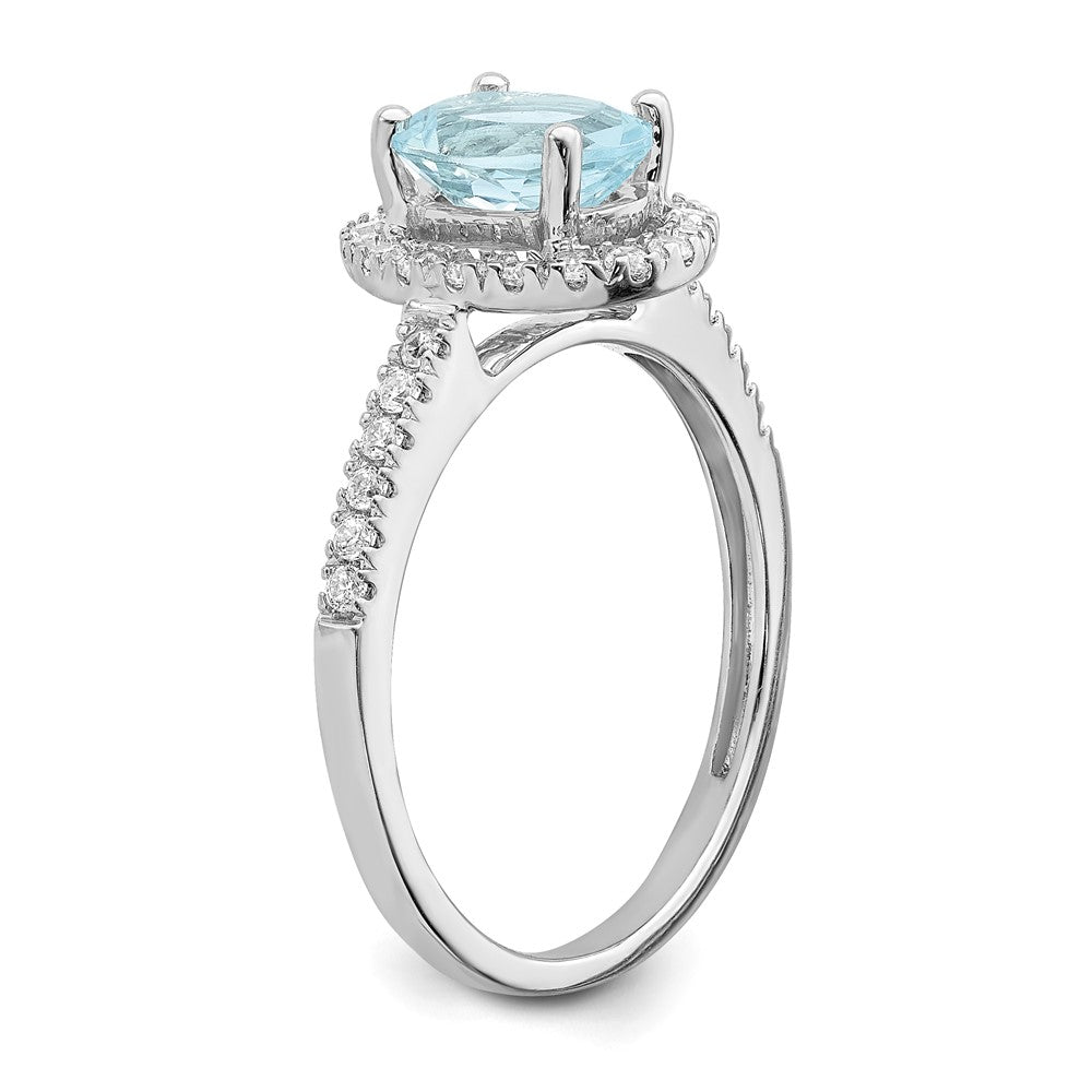 Pure Serenity 14K Weißgold Verlobungsring mit 0,33 ct. Labor-Diamant VS/SI und ovalem Labor-Aquamarin, Halo-Fassung