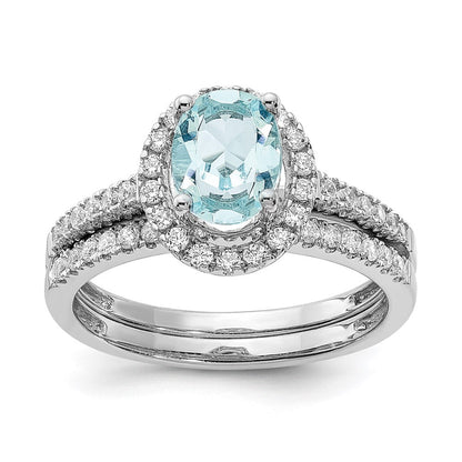 Pure Serenity 14K Weißgold Verlobungsring mit 0,33 ct. Labor-Diamant VS/SI und ovalem Labor-Aquamarin, Halo-Fassung