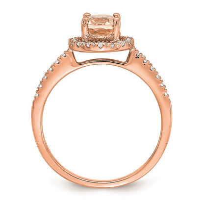 14K Roségold Morganit-Verlobungsring mit echten Diamanten und Halo-Fassung