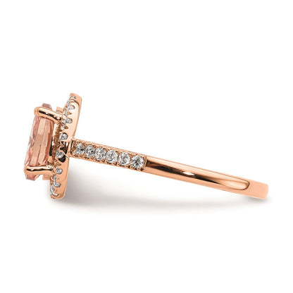 14K Roségold Morganit-Verlobungsring mit echten Diamanten und Halo-Fassung