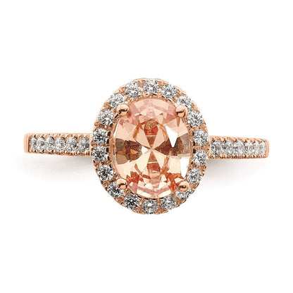 14K Roségold Morganit-Verlobungsring mit echten Diamanten und Halo-Fassung