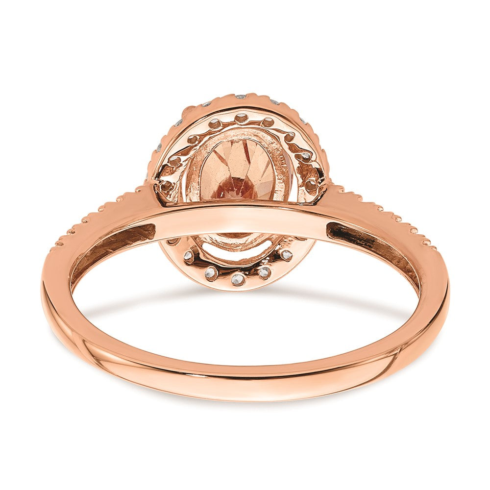 14K Roségold Morganit-Verlobungsring mit echten Diamanten und Halo-Fassung