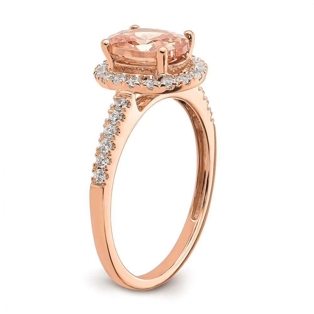 14K Roségold Morganit-Verlobungsring mit echten Diamanten und Halo-Fassung