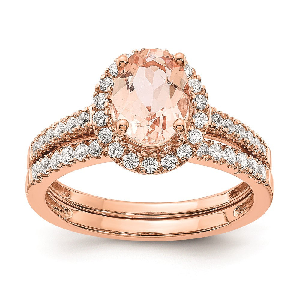 14K Roségold Morganit-Verlobungsring mit echten Diamanten und Halo-Fassung