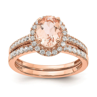 14K Roségold Morganit-Verlobungsring mit echten Diamanten und Halo-Fassung