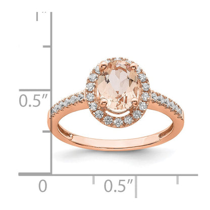 14K Roségold Morganit-Verlobungsring mit echten Diamanten und Halo-Fassung