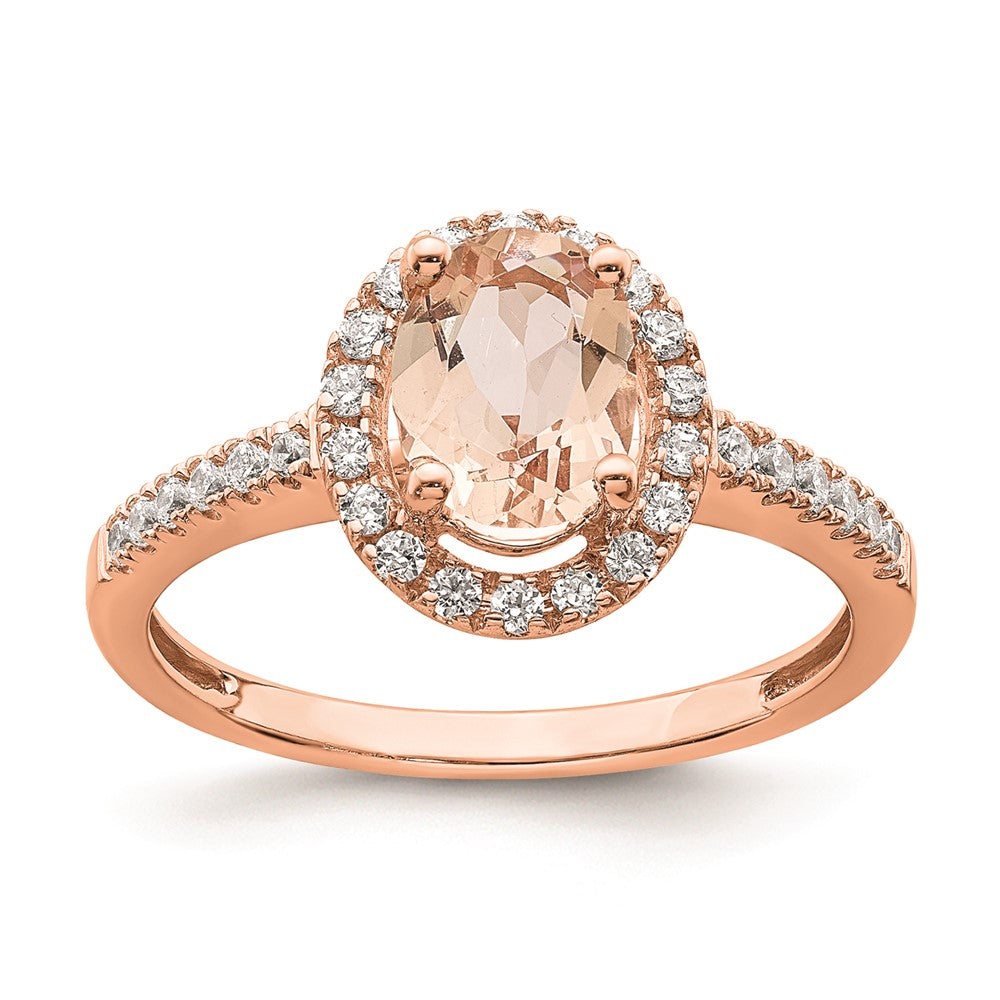14K Roségold Morganit-Verlobungsring mit echten Diamanten und Halo-Fassung