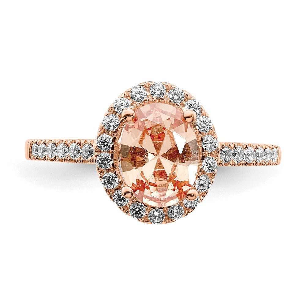 Pure Serenity 14K Roségold Verlobungsring mit 0,33 ct. Laborgezüchtetem Diamant VS/SI+ G+ und ovalem Morganit-Halo
