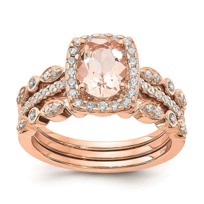 14K Roségold Morganit Diamant-Halo-Verlobungsring