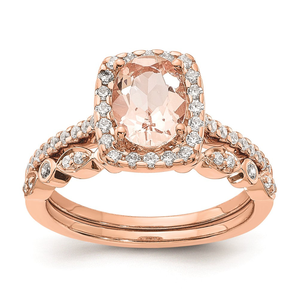 14K Roségold Morganit Diamant-Halo-Verlobungsring