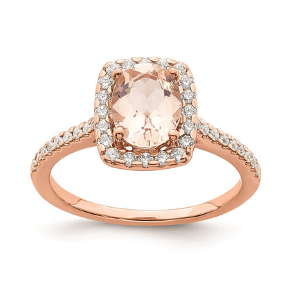 14K Roségold Morganit Diamant-Halo-Verlobungsring