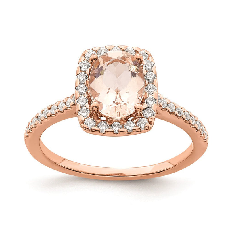14K Roségold Morganit Diamant-Halo-Verlobungsring