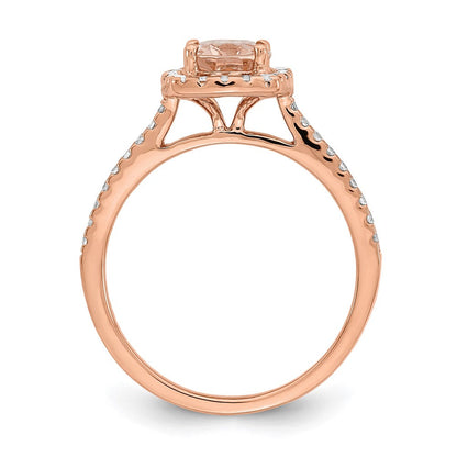 Pure Serenity 14K Roségold Verlobungsring mit Halo, 0,33 ct. Labor-gezüchtetem Diamanten VS/SI+ G+ und länglichem Kissenschliff-Morganit