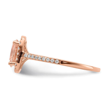 Pure Serenity 14K Roségold Verlobungsring mit Halo, 0,33 ct. Labor-gezüchtetem Diamanten VS/SI+ G+ und länglichem Kissenschliff-Morganit