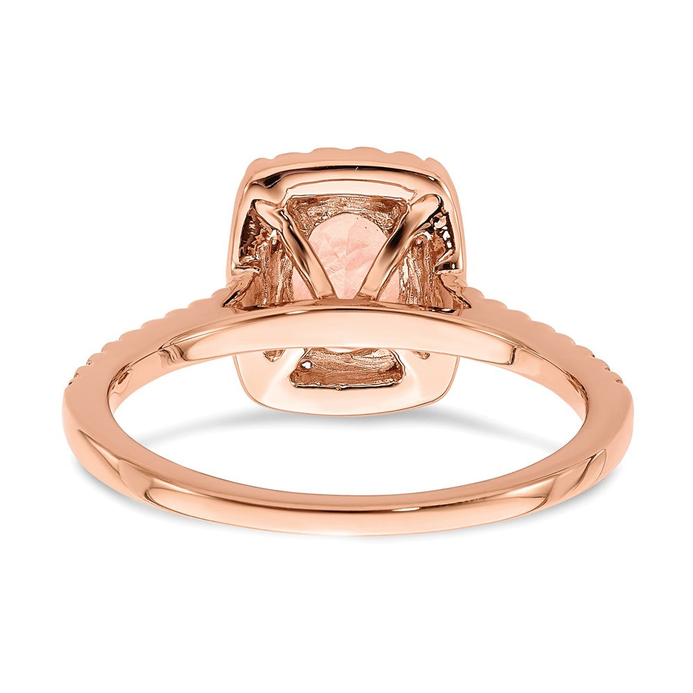 Pure Serenity 14K Roségold Verlobungsring mit Halo, 0,33 ct. Labor-gezüchtetem Diamanten VS/SI+ G+ und länglichem Kissenschliff-Morganit