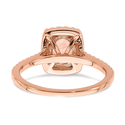 Pure Serenity 14K Roségold Verlobungsring mit Halo, 0,33 ct. Labor-gezüchtetem Diamanten VS/SI+ G+ und länglichem Kissenschliff-Morganit