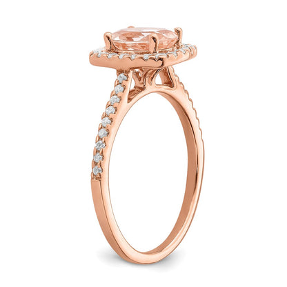 Pure Serenity 14K Roségold Verlobungsring mit Halo, 0,33 ct. Labor-gezüchtetem Diamanten VS/SI+ G+ und länglichem Kissenschliff-Morganit