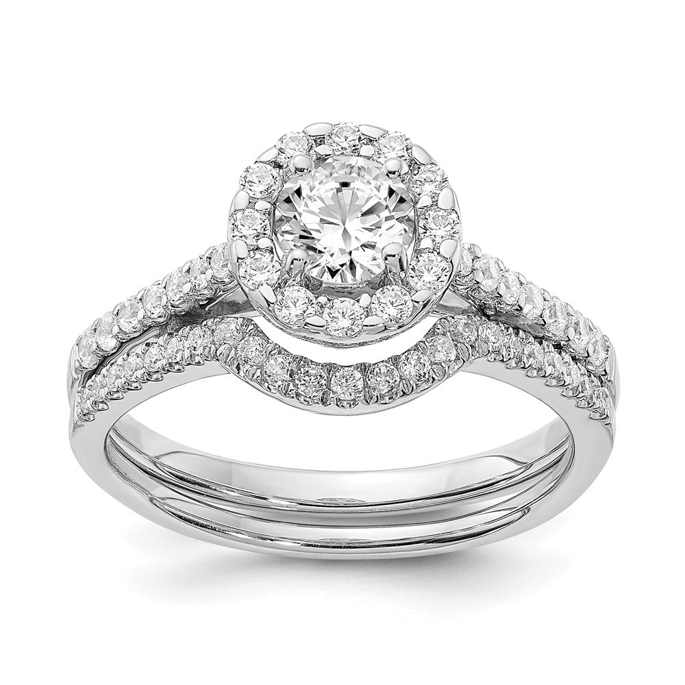 1 Ct. Natürlich Diamant Heiligenschein Bridal Verlobungsring Set in 14K Weißgold
