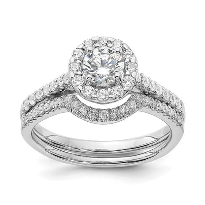 14K Weißgold Heiligenschein Plus (holds 1/2 Karat (5.2mm) Rund Mittig) 3/8 Diamant Halbfassung Verlobungsring
