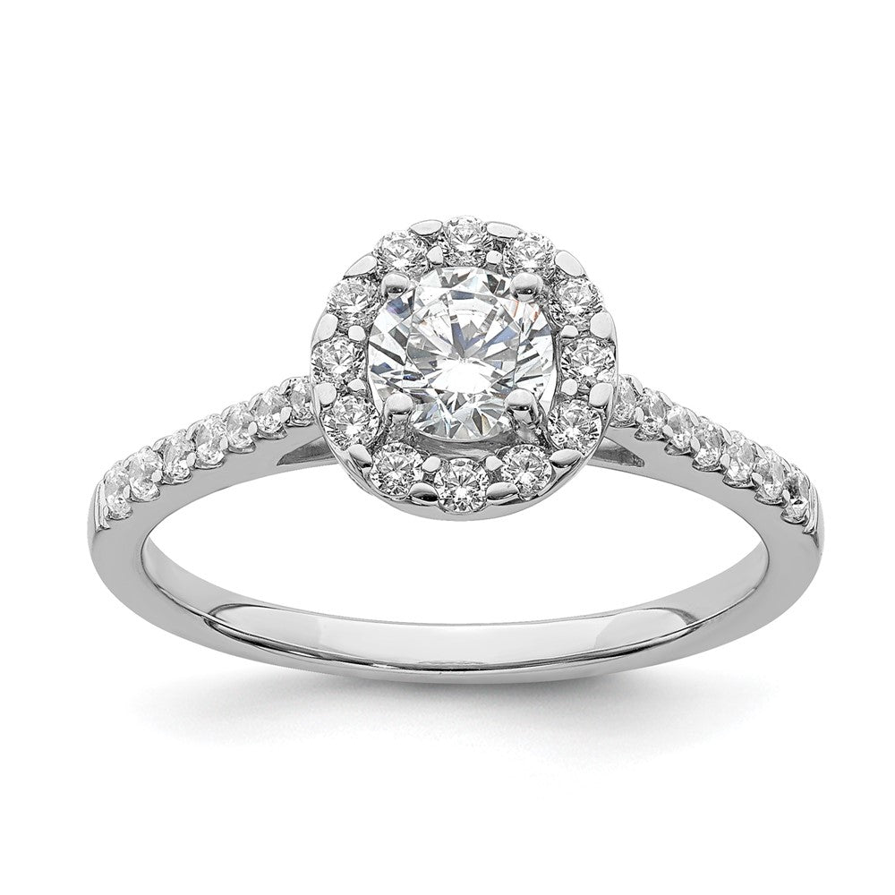 14K Weißgold Heiligenschein Plus (holds 1/2 Karat (5.2mm) Rund Mittig) 3/8 Diamant Halbfassung Verlobungsring