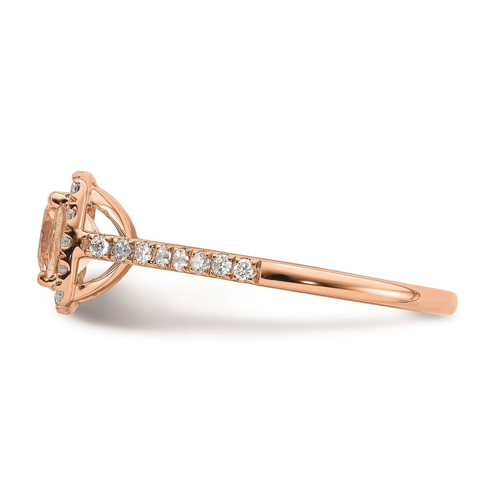 Verlobungsring mit Halo aus 14K Roségold mit Morganit und echten Diamanten