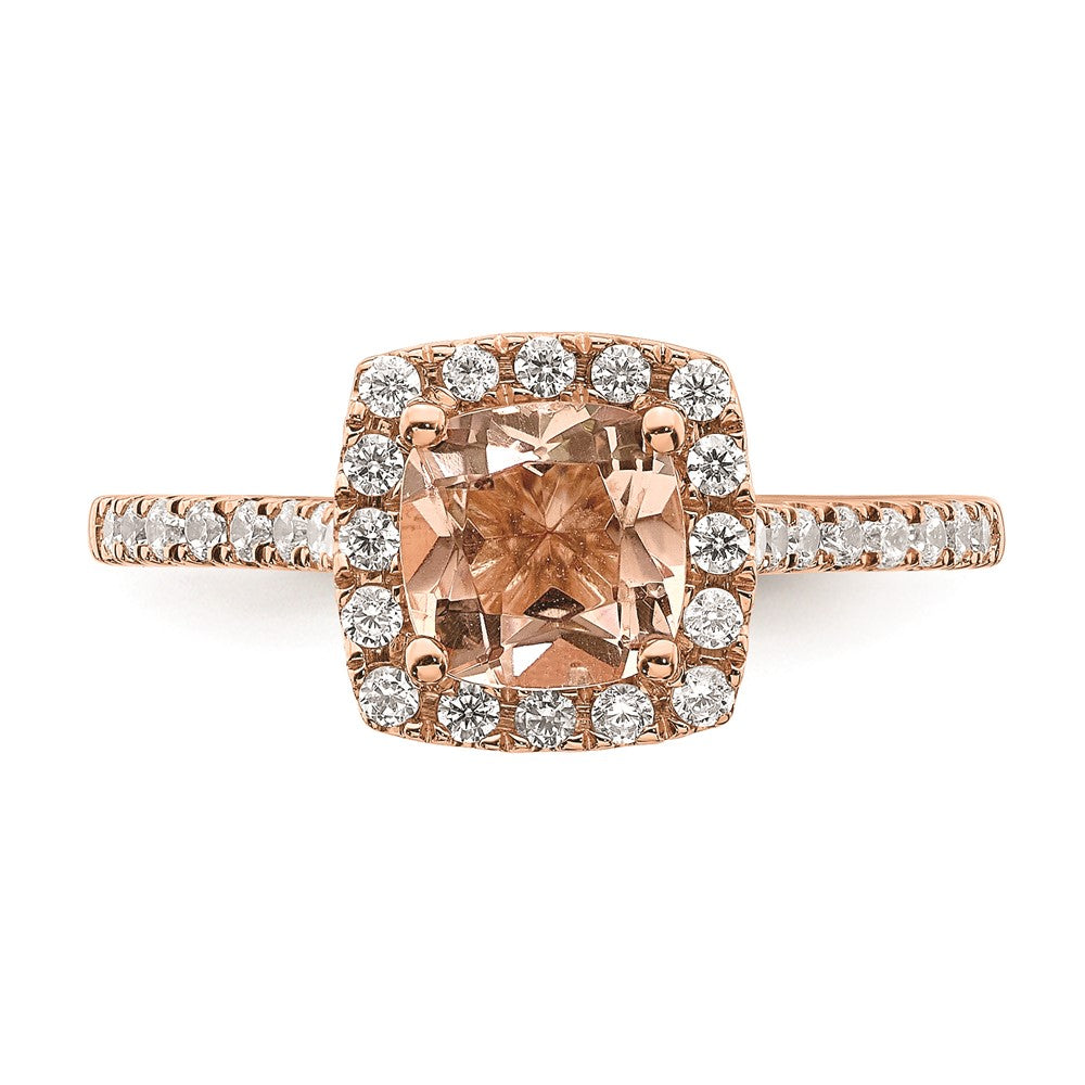 Verlobungsring mit Halo aus 14K Roségold mit Morganit und echten Diamanten
