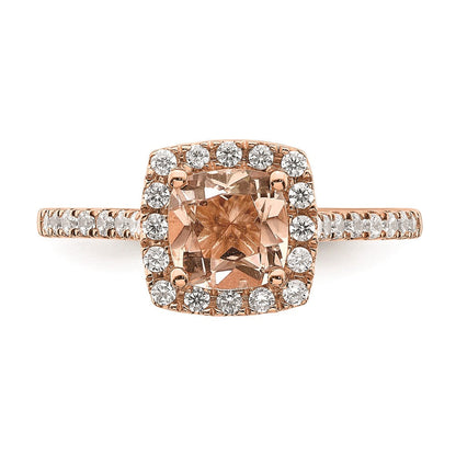 Verlobungsring mit Halo aus 14K Roségold mit Morganit und echten Diamanten