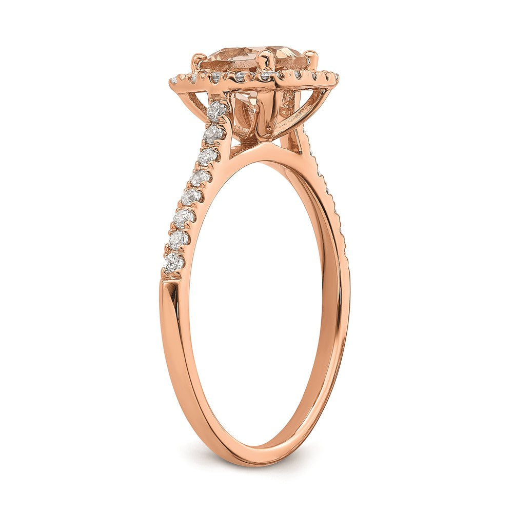 Verlobungsring mit Halo aus 14K Roségold mit Morganit und echten Diamanten