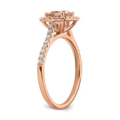Verlobungsring mit Halo aus 14K Roségold mit Morganit und echten Diamanten