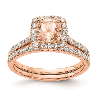 Verlobungsring mit Halo aus 14K Roségold mit Morganit und echten Diamanten
