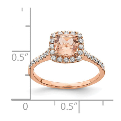 Verlobungsring mit Halo aus 14K Roségold mit Morganit und echten Diamanten